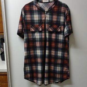 Light Weight Plaid Short Sleeve Tunic Style Shirt